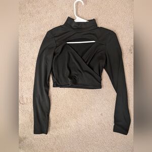 Cut-out Mock Neck Long Sleeve Crop Top